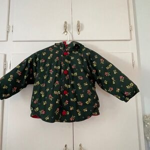 Baby mini by Catimini Green Floral Print puffer Jacket with Red Lining Size 4